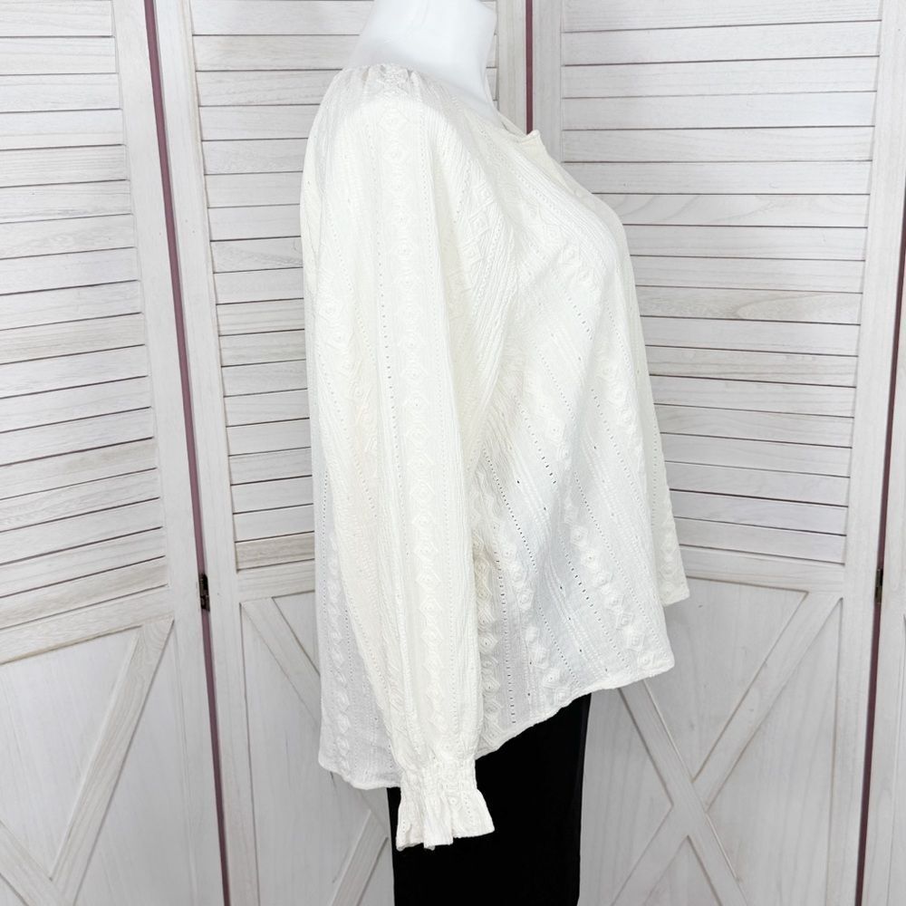Frye Eyelet Ruffle Cuff Boho Peasant Tunic Blouse Ivory Cream XXL - Picture 4 of 13